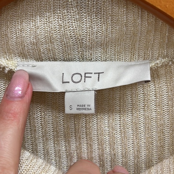 LOFT Cream Gold Knit Puff Sleeve Knit Top S - Picture 4 of 7